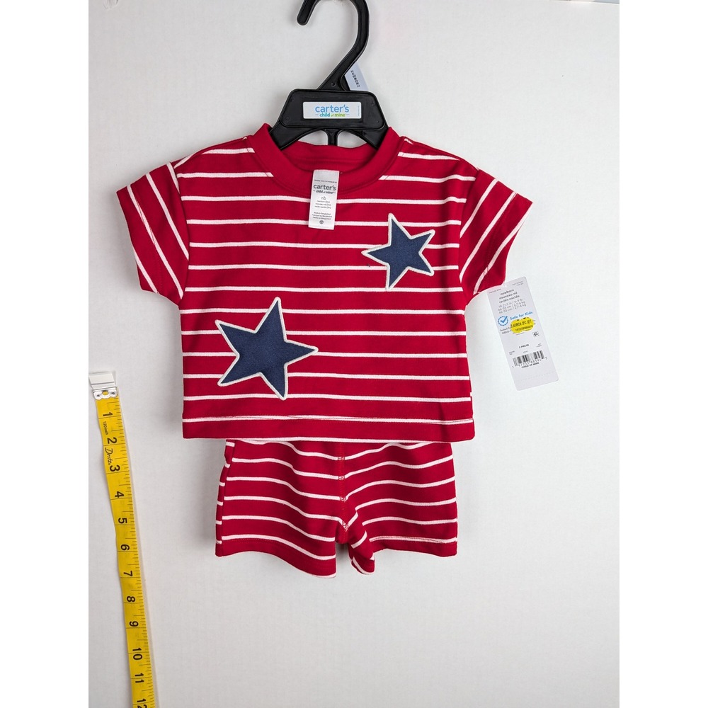 Carters Child of Mine Newborn Red White‎ Striped Star 4th of July 2pc Outfit Set